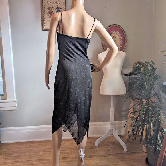 Vintage 90s Byer Too Black Midi Dress Cocktail Floral Glitter Whimsygoth Size S - Picture 4 of 13
